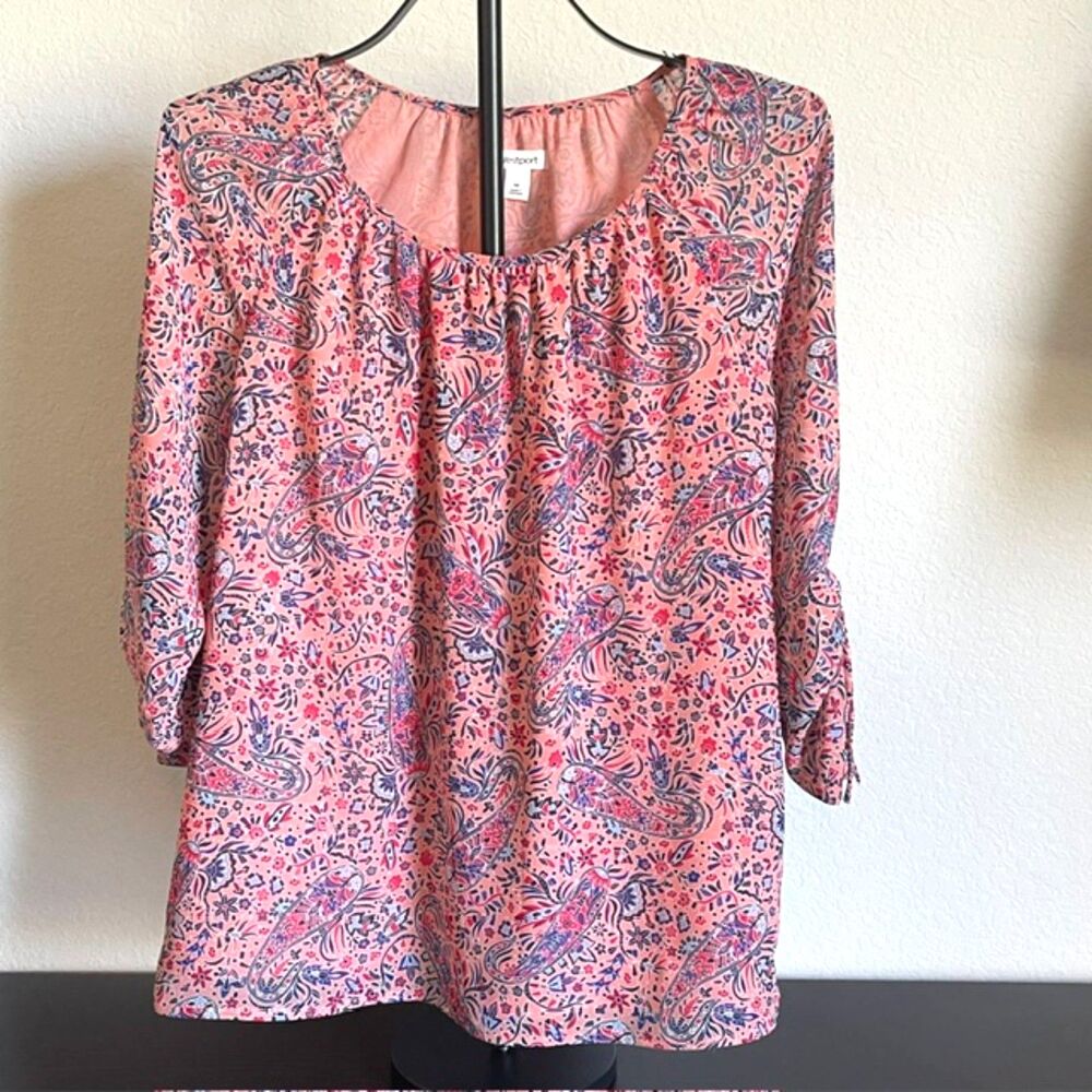 Westport Pink and Blue Pullover Floral Paisley Boho Chic Cottagecore Top Medium